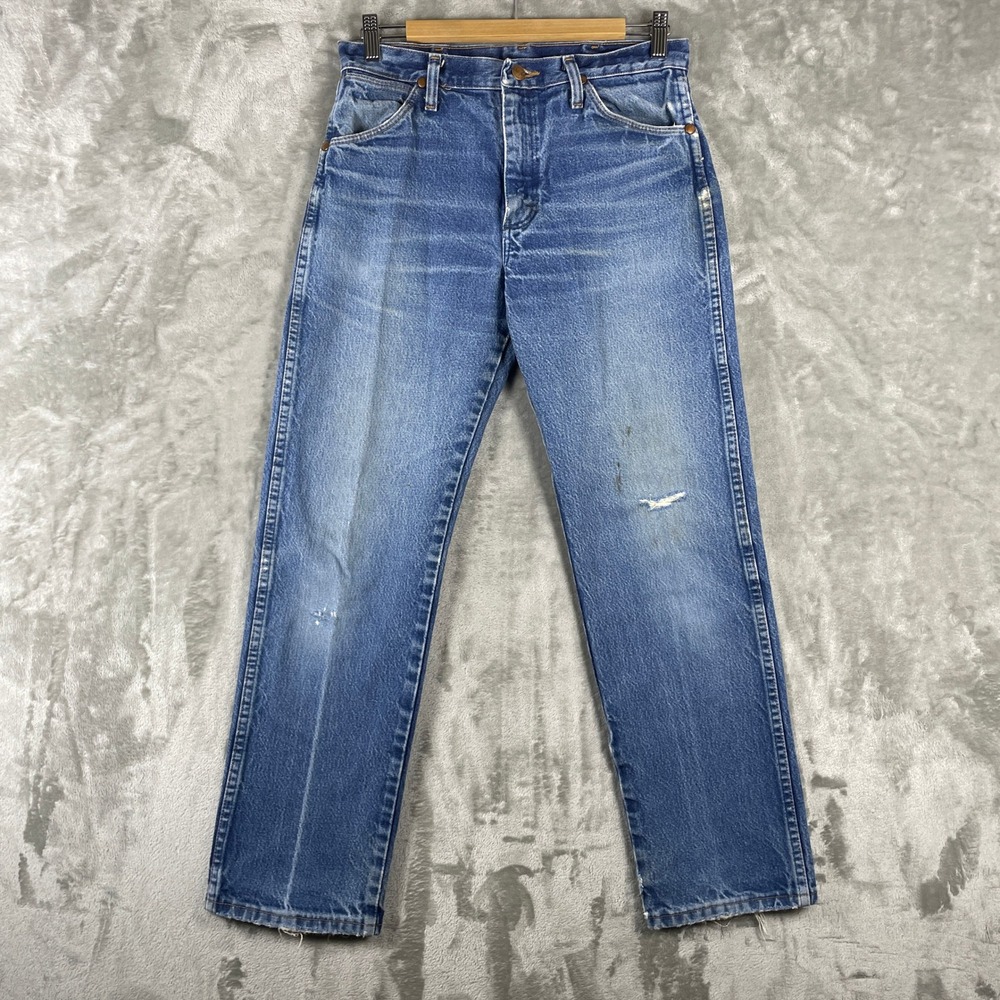Vintage Wrangler Jeans Mens 30x30 Blue 13MWZ Cowboy Cut Whisker Fade Distressed